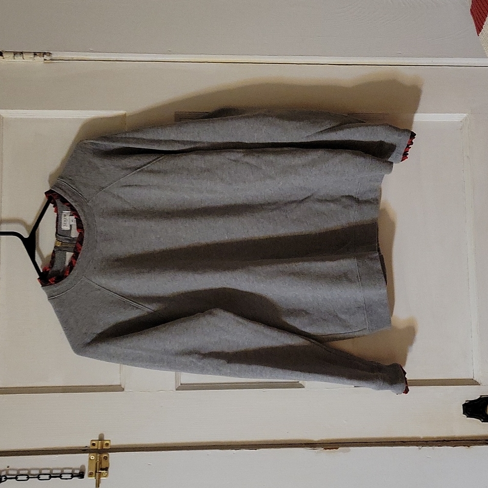 J.CREW Grey sweatshirt with Plaid details. Very Soft. Zipper back. XL EUC